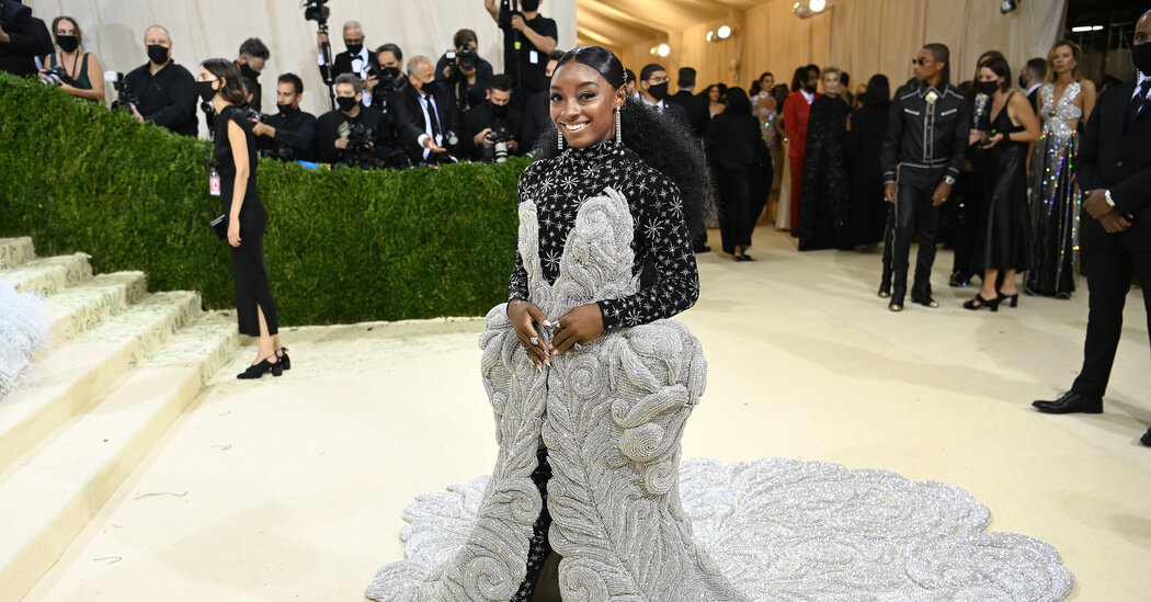 Simone Biles Dons a Showgirl Inspired Dress at the Met Gala